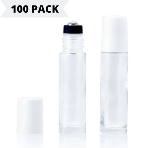 10ml Clear Glass Roller Bottle with White Lid **100 Pack**