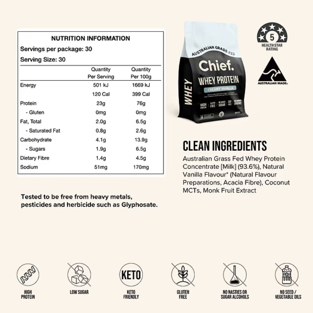 Chief. - Grass-fed WHEY Protein Powder - CREAMY VANILLA