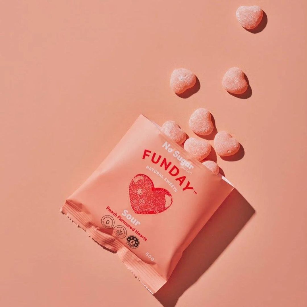 Funday Sweets - Sour Peach Flavoured Hearts | 50g