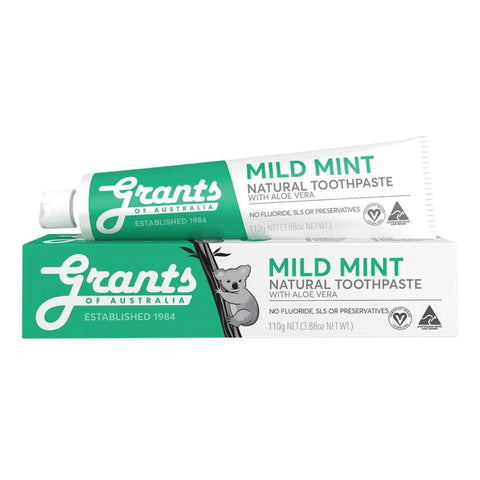 Grants Toothpaste - Mild Mint w/e Aloe Vera FLUORIDE FREE | 110g