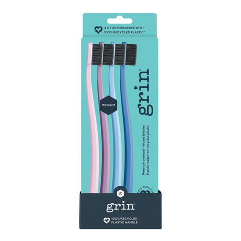 Grin - 100% Recycled Toothbrush Medium PURPLE 4pk