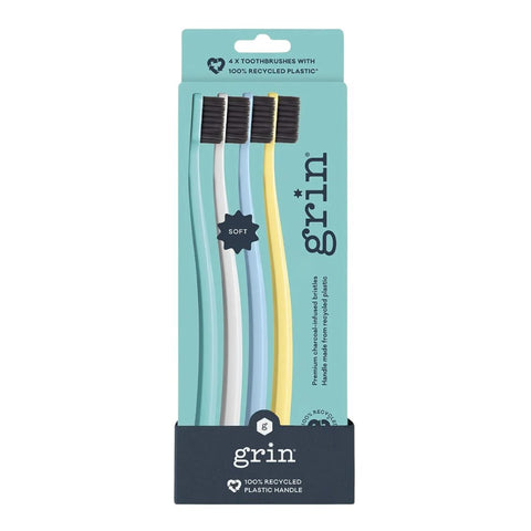 Grin - 100% Recycled Toothbrush Soft SUMMER 4pk