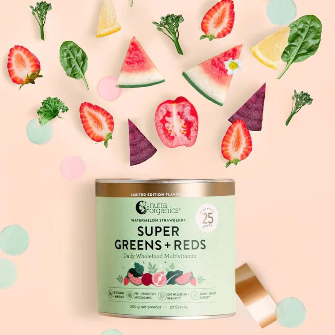 Nutra Organics - Limited Edition Super Greens + Reds Watermelon Strawberry | 300g