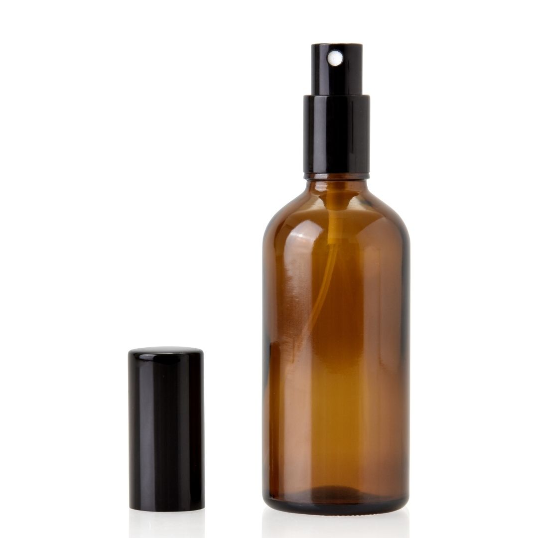 100ml Amber Glass Spray Bottle (Shiny Black)