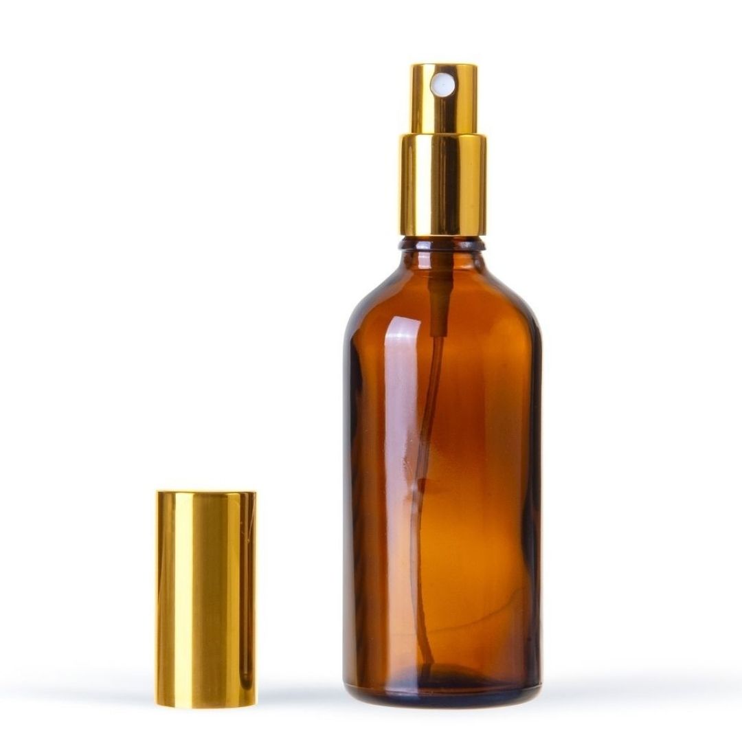 100ml Amber Glass Spray Bottle (Shiny Gold)