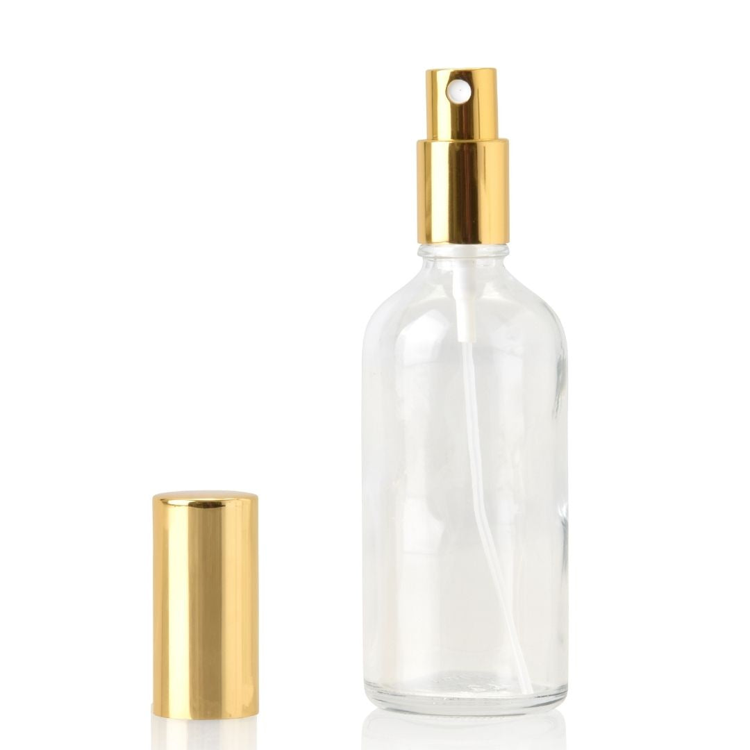 100ml Clear Glass Spray Bottle (Shiny Gold)