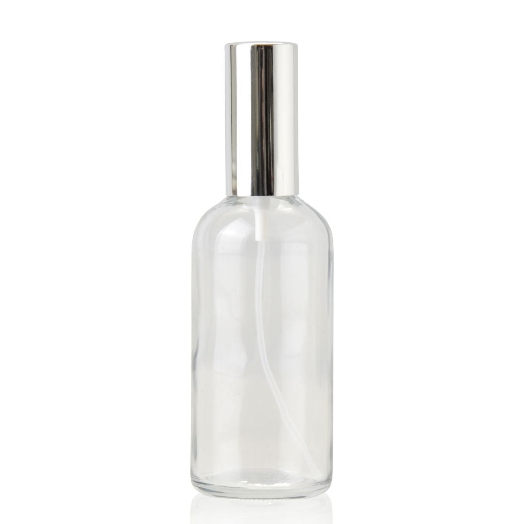 100ml Clear Glass Spray Bottle (Shiny Silver)