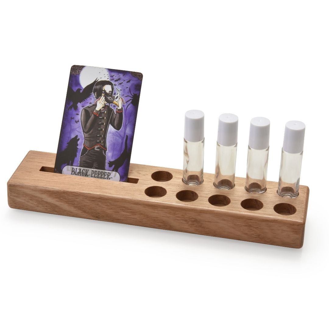 10 x Roller Bottle and Card Wooden Stand