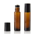 10ml Amber Glass Roller Bottle with Black Lid (Pk 5)