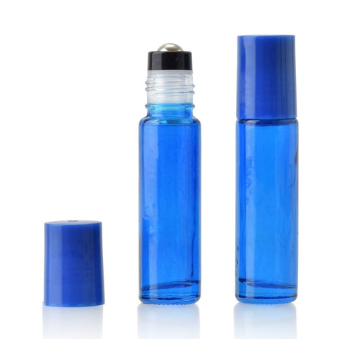 10ml Blue Glass Roller Bottle with Blue Lid (5 pack)