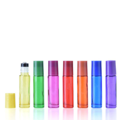 10ml Chakra Coloured Glass Roller Bottles (7 pack)
