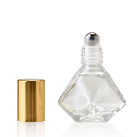 8ml Clear Diamond Shaped Glass Roller Bottle with Gold Lid