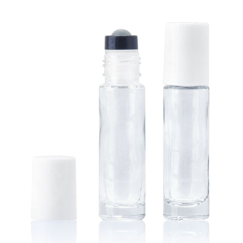 10ml Clear Glass Roller Bottle with Glass Roller Top and White Lid