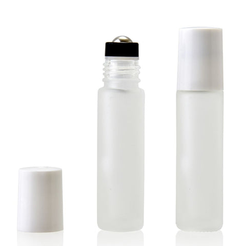10ml Frosted Glass Roller Bottle with White Lid (5 pack)