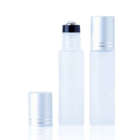 10ml Frosted Glass Roller Bottle with Silver Lined Lid