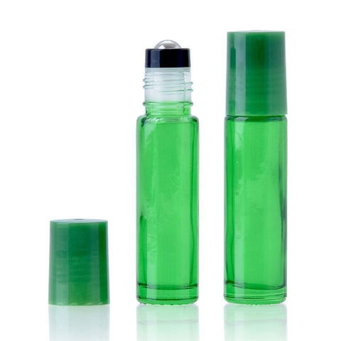 10ml Green Glass Roller Bottle with Green Lid (5 pack)