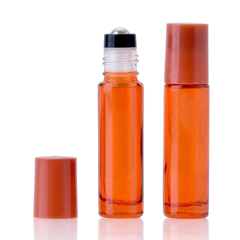 10ml Orange Glass Roller Bottle with Orange Lid (5 pack)