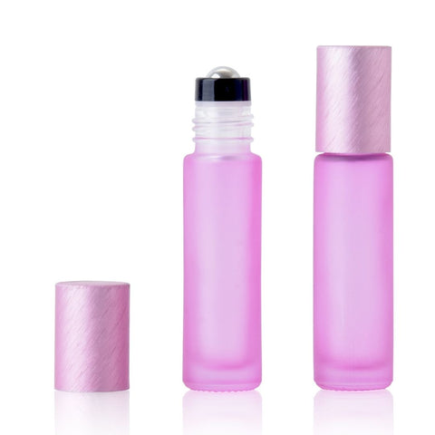 10ml Pale Pink Frosted Glass Roller Bottle with Brushed Pink Lid (Pk 5)