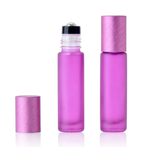 10ml Purple Frosted Glass Roller Bottle with Brushed Purple Lid (Pk 5)