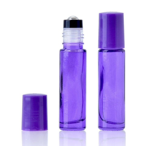 10ml Purple Glass Roller Bottle with Purple Lid (5 pack)