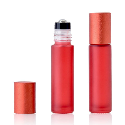 10ml Red Frosted Glass Roller Bottle with Brushed Red Lid (Pk 5)