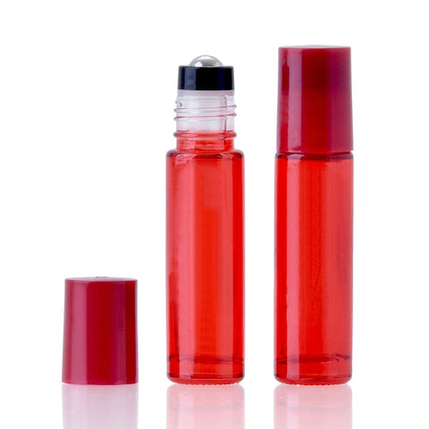 10ml Red Glass Roller Bottle with Red Lid (5 pack)