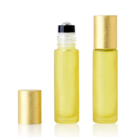 10ml Yellow Frosted Glass Roller Bottle with Brushed Yellow Lid (Pk 5)