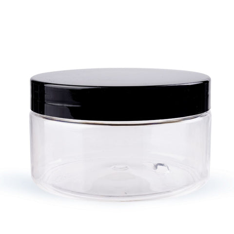 250g Clear PET plastic Jar with Black Lid