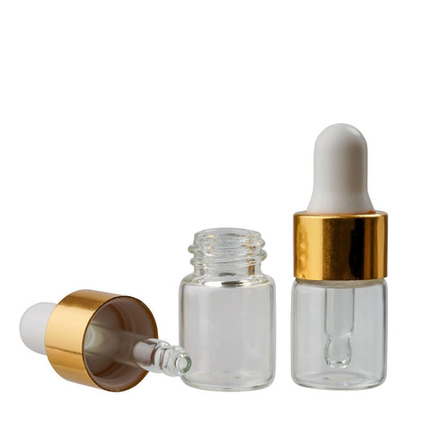 2ml Clear Glass Bottle with Gold Dropper