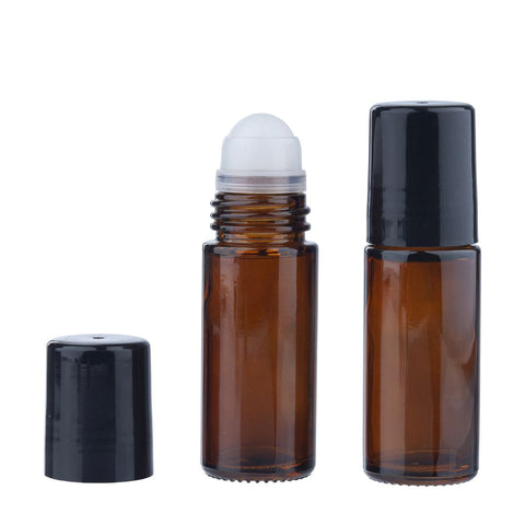 30ml Amber Glass Roller Bottle with Black Lid