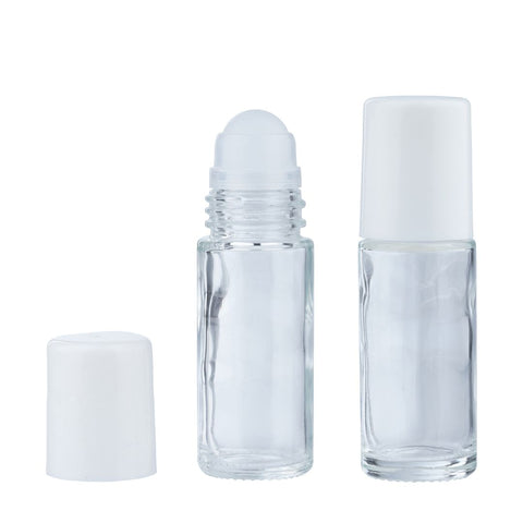 30ml Clear Glass Roller Bottle with White Lid