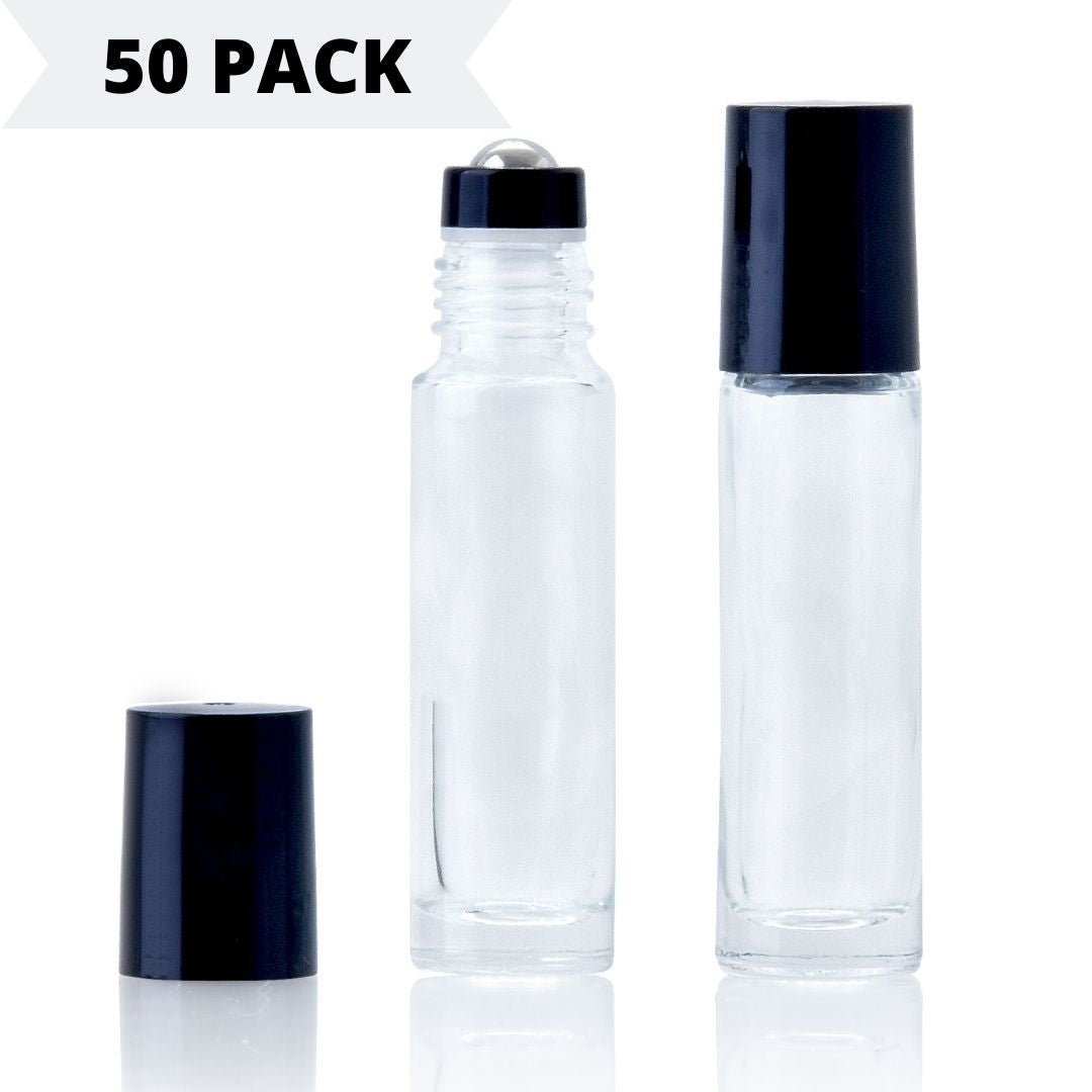 10ml Clear Glass Roller Bottle with Black Lid **50 Pack**