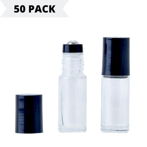 5ml Clear Glass Roller Bottle with Black Lid **50 Pack**