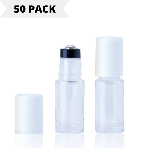 5ml Clear Glass Roller Bottle with White Lid **50 Pack**