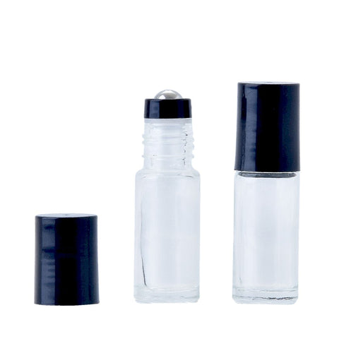 5ml Clear Glass Roller Bottle with Black Lid (5 pack)
