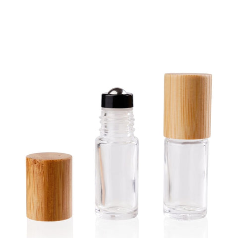 5ml Clear Glass Roller Bottle with Bamboo Lid (5 pack)