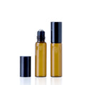 5ml Thin Amber Glass Roller Bottle with Black Lid (5 pack)
