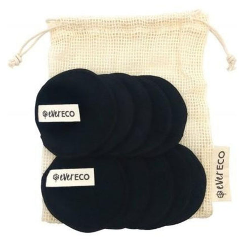 Ever Eco Reusable Black Bamboo Facial Pads and Wash Bag (10 Pack)