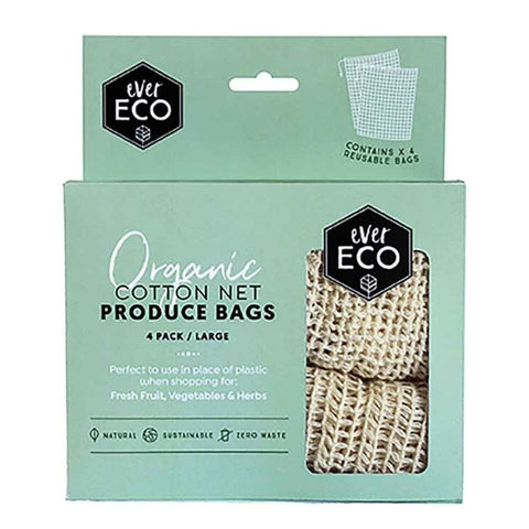 Ever Eco Reusable Organic Cotton Net Produce Bags - 4 Pack