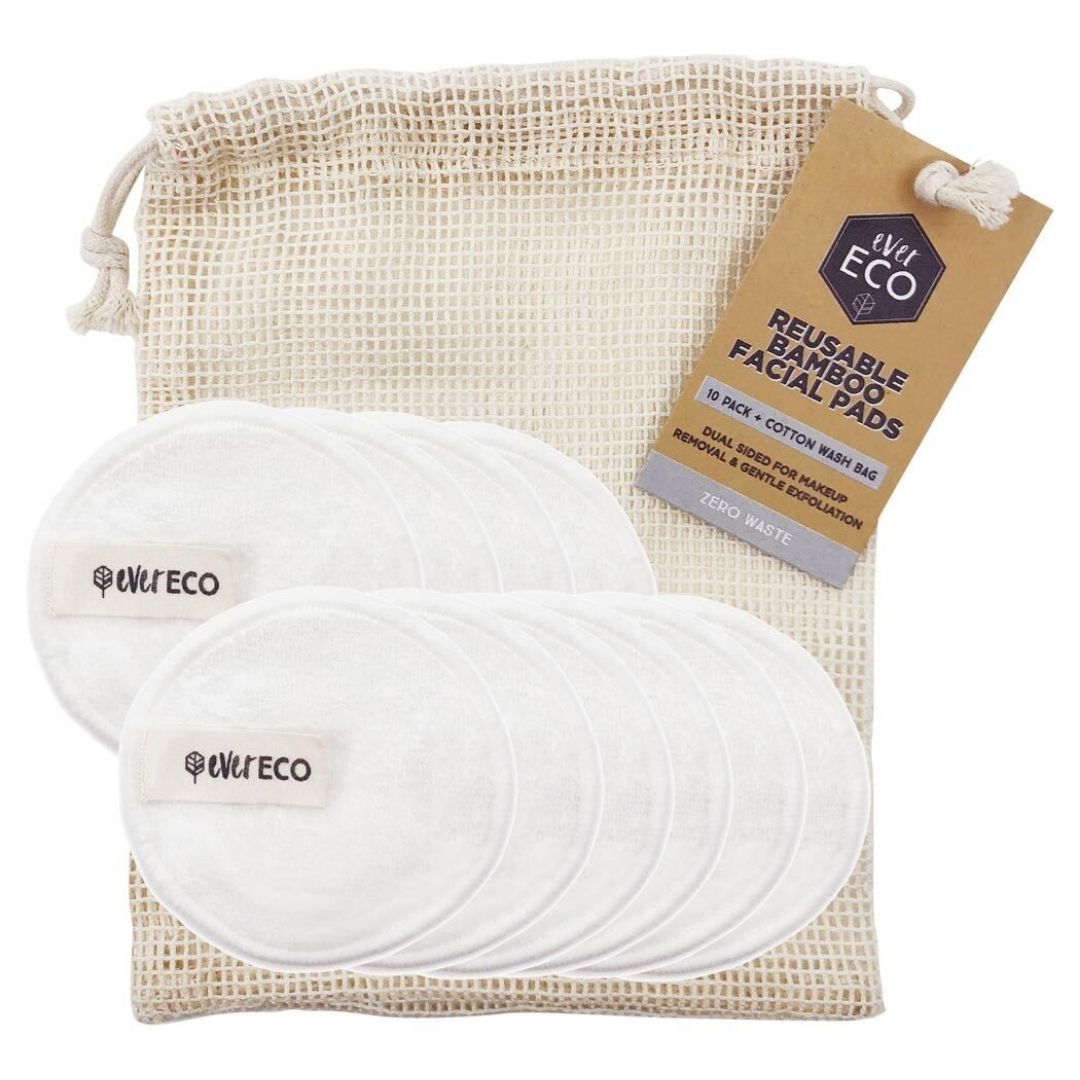 Ever Eco Reusable White Bamboo Facial Pads and Wash Bag (10 Pack)