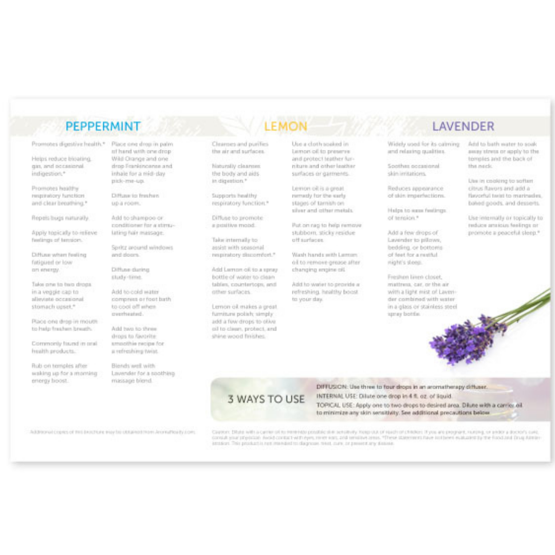 How to Use Essential Oils: Peppermint, Lemon, and Lavender Brochure