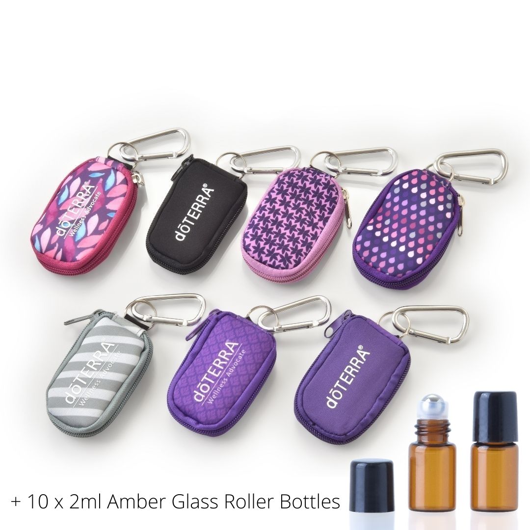 Keychain Oil Cases + 10 x 2ml Amber Roller Bottles
